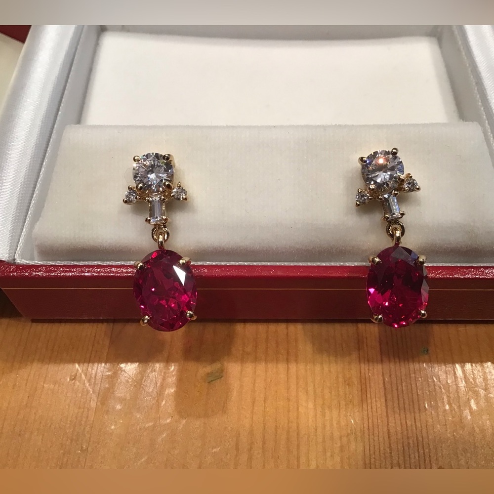 HOLLYWOOD COLLECTION RUBY CRYSTAL EARRINGS GOLD 925 VIVIEN LEIGH GONE W/THE WIND - Picture 2 of 11